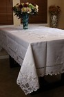 Rectangle 72x90  White Polyester Embroidered Tablecloth Napkins Wedding Bridal