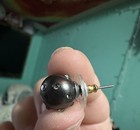 Vintage Black Round Stud Earrings Butterfly Backs Silver Tone Plastic Metal Pair