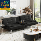 Futon Sofa Bed  Leather Futon Couch With Removable Armrests  Adjustable Recliner