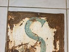 Vintage 40s 50s Tin Tacker Metal  s  Ceiling Tile Sign 12x12 painted Green white