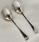 George V English Pair Sterling Silver Serving Spoons London 1912 Original Case