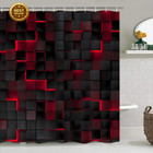4pcs Black Red 3d Shower Curtain Set Bathroom Rug Mat Hooks Waterproof Set