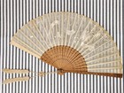 Antique Folding Fan   emperors White Dragon  Silk Embroidery - Japan  c  Wwii 