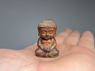 Japanese Netsuke Boxwood Great Buddha Statue Miniature Buddhist Art Rare