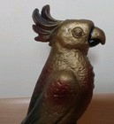 Antique Vintage Parrot Paint Bird Art Statue Cast Iron Doorstop 