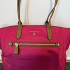Michael Kors Kelsey Medium Top Zip Tote Bag Nylon W  Leather Ultra Pink Nwt