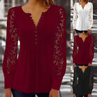 Women s Lace V-neck T-shirt Loose Casual Blouse Long Sleeve Summer Tops Pullover