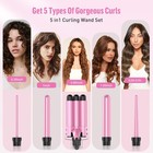 5 In 1 Curling Iron Wand Set With 3 Barrel Hair Crimper Curler For Women Pink