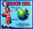 Elgin Oregon Girl Light Apple Fruit Crate Label Vintage Art Print