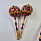 4pc Haiti Wood Maracas 2 Pairs Hand Percussion Shakers Painted Red Black Yellow