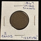 United States 1867 2 Cent Copper Circulated 2c    1225032    Us Two Cents