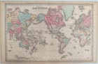 Original 1855 Colton s Hand Colored Map Of The World