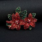 Poinsettias Christmas Crystal Rhinestone Brooch Pin Gold Foil Cloth Bag