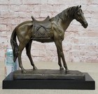 Vintage Standing Horse English Saddle Bronze Sculpture Figurine Statue Artwork