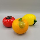 Vtg Mcm Glass Fruits And Vegetables Murano Style Orange Lemon Tomato Set Of 3