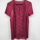 Vintage Vanity Fair Burgundy Lace Antron Iii Nylon Pajama Set Top Pants Size 34