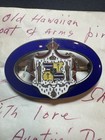 Rare Sterling Silver Blue Enamel Oval Hawaii Seal Coat Of Arms Brooch