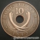 East Africa                                  10 Cents 1942  Km 26 2  Holed Dime Coin  George Vl