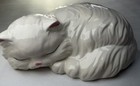 Vintage Sleeping White Cat Figurine Ceramic Kitten Nap Decor Cute