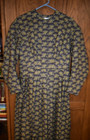 Civil War Victorian Cotton Day Dress Handmade Dark Gray Leaf Print- L