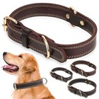 Genuine Leather Dog Collar Durable For Small Medium Large Pet Dog Classic Brown