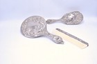 Antique Art Nouveau Silver Plated Vanity Set Dressing Mirror Brush Comb C 1910