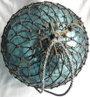 Japanese Glass Fishing Float Xl 10  Aqua-blue Netted Bubbles Usa Bz 25x