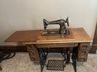 Antique 1900   s Era Singer Sewing Machine In Cabinet  Treadle Table Wrought Iron 