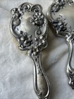 Vintage Art Nouveau 3-pc Set Silver Vanity Mirror Brush Comb Dresser Ornate