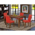 Pemberly Row 5-piece Wood Dining Set With Mahogany Table And Red Chairs