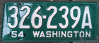 Washington 1954 License Plate   326-239a Original King County