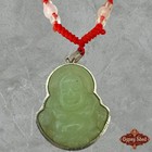 Chinese Natural Green Chalcedony Hand-carved Maitreya Buddha Statue Pendant