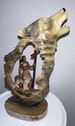 Antique Native American Indian Warrior Chief With Gray Wolf Craved Figurine