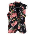 Michel Floral Vest Womens L Black Sleeveless Blazer Peplum Romantic Goth Office