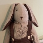 Stuffed Rabbit Plush Doll In Beige   Brown Overalls Stuffed Animal
