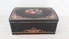 Vintage  Rectangular Metal Tin Box Floral Print Gold Ornament Hinged Lid Pre-own