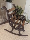 Vintage Cast Iron   Wood Miniature Rocking Bench Ornate Scrollwork Garden Decor