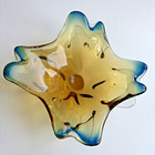 Vtg Murano Style Art Glass Bowl Blue Amber Freeform Centerpiece Mcm 60s Italy