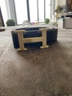 Hermes Black Leather Belt Gold Buckle Mens Waist Size 32-36