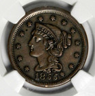 1855 Large Cent   N-9 Knob Ear   Bold Variety Ngc Au55 Bn 