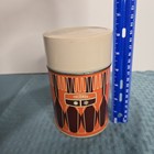 Vtg Thermos Orange Brown Fork And Spoon Design 10 Oz Kitschy Prop Retro Kitchen