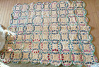 Vtg Handmade Quilt Double Wedding Ring Feedsack Hand Stitched Throw crib Size