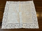 Antique Elegant White Linen Lace Handkerchief Wedding Heirloom     