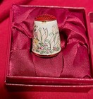 Staffordshire Enamels Floral Thimble Original Box Flower Painted Gold Plate