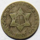 1853 Usa Silver 3 Cents Coin
