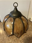 Vintage Panel Slag Glass Stained Hanging Pendant Flower Lamp Tulip Shade  10   