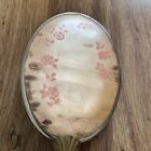 Vtg Antique Hand Held Vanity Mirror  Floral Design Gold Silver Tone 13 5   