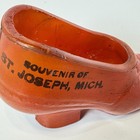 St Joseph Michigan Mi Antique Depression Glass Souvenir Cut Trinket Shoe Orange