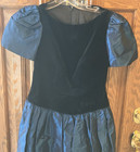 Vintage Blue Taffeta   Black Velvet Gown Dress Renaissance Goth Bow Detail