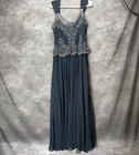 J Kara Beaded Bodice Chiffon Gown Womens 10 Navy Blue Formal Evening Gown